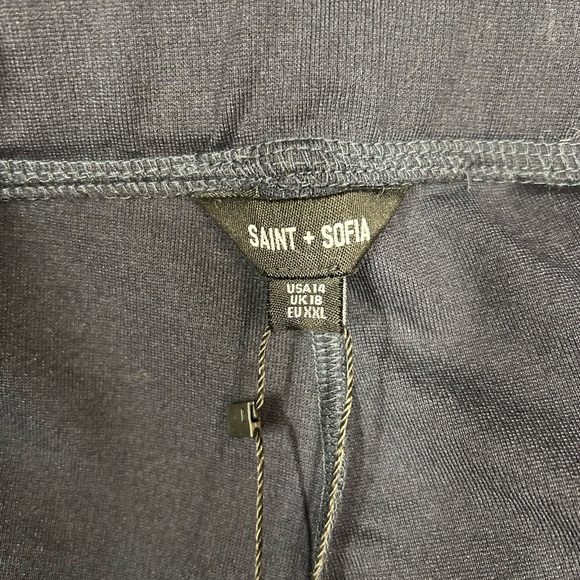 Saint Sofia Pants Womens 14 Navy Blue Stretch Ponte Pull On Wide Leg Career Work - Picture 3 of 5